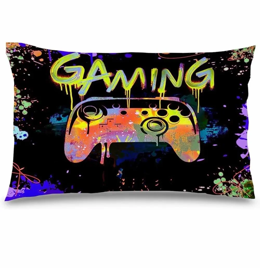 NWOT Gaming Controller Neon Graffiti Pillowcase Black Gamer Bedroom Decor